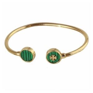 NWT Tory Burch Gold Kira Semi-Precious Cuff Bracelet, Green Malachite